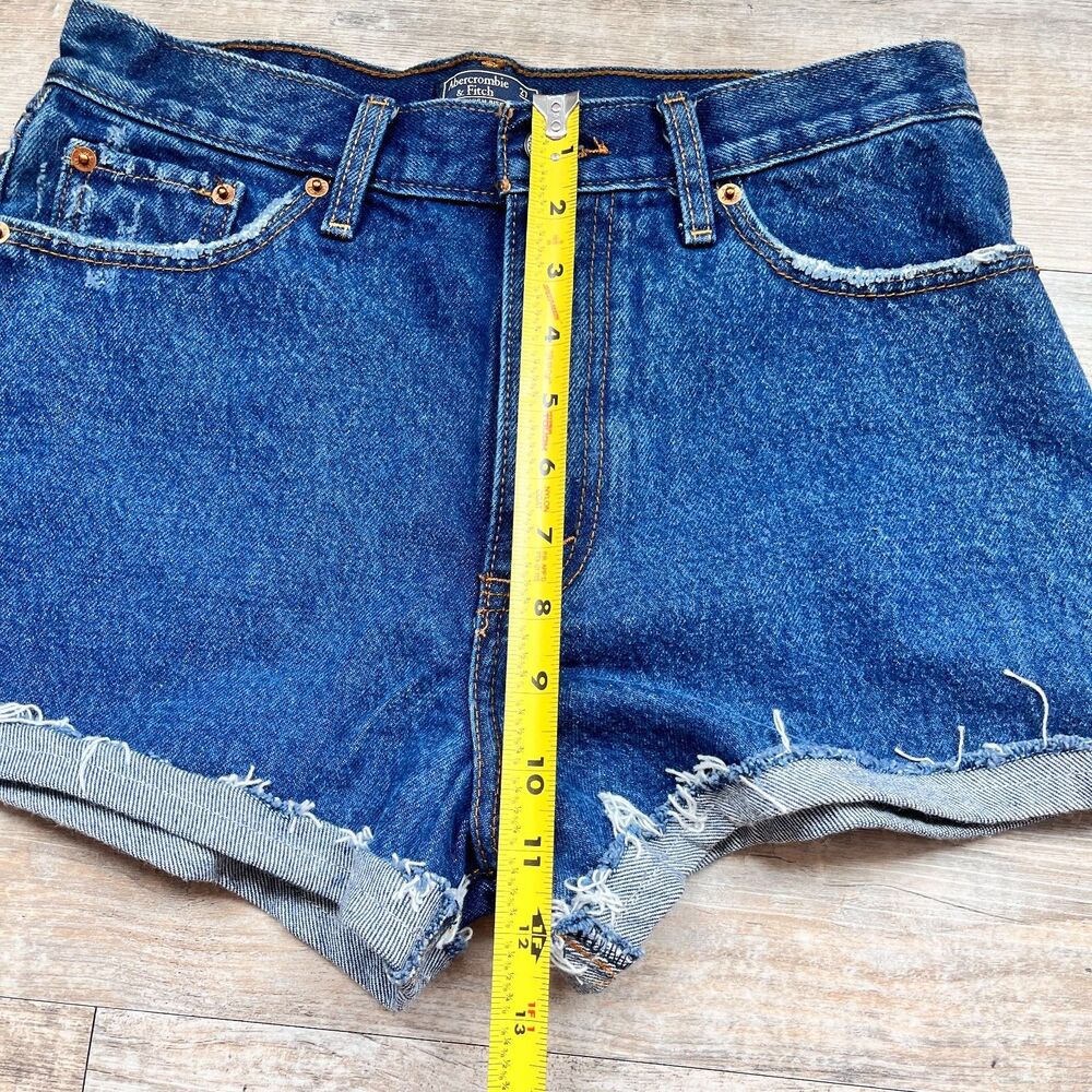 Abercrombie & Fitch Annie High Rise Denim Shorts Size 27 Dark Wash Raw Hem NWT - Picture 8 of 10